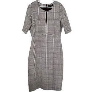 Banana Republic Black & White Plaid Keyhole Career Sheath Dress Size 0